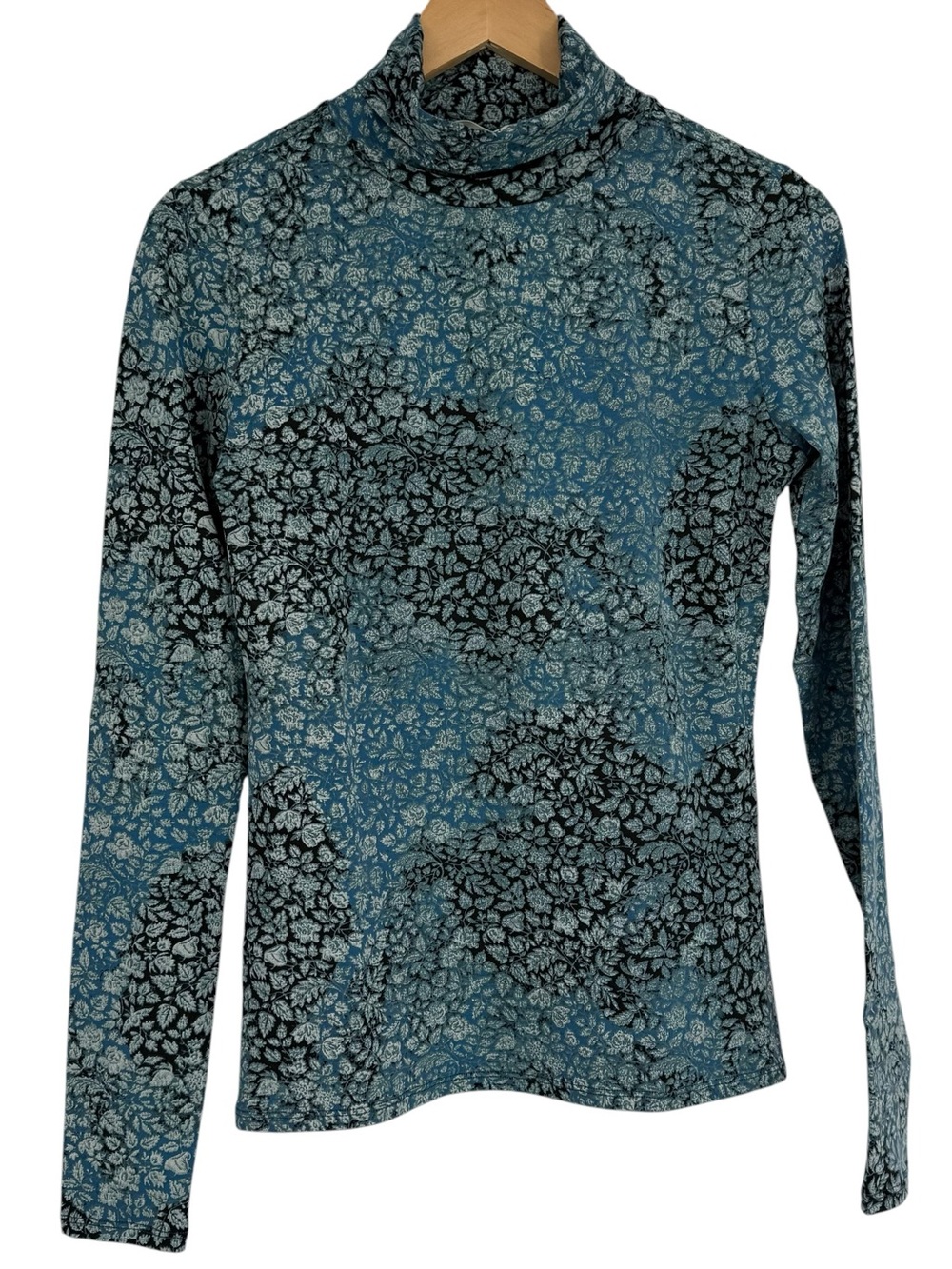 Peruvian Connection Size S Green Leaf Turtleneck Top Cottagecore Pima Cotton
